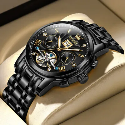 OLEVS MEN WATCH Automatic Mechanical Waterproof StainlessSteel Skeleton Calendar • $67.99