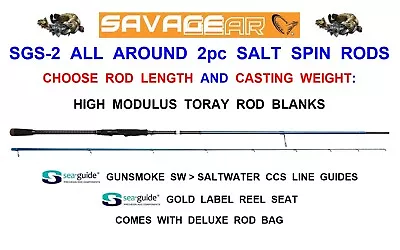 £89 • Buy 2022 SAVAGE GEAR SGS-2 ALL AROUND 2pc SALT SPINNING ROD ALL ROUND BASS FISHING