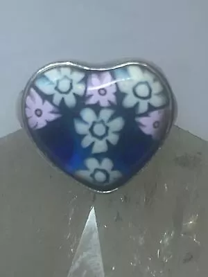 Heart Ring Murano Glass Flowers Love Valentine Sterling Silver Women Girls • $68