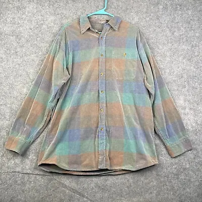 Basic Options Corduroy Shirt Shacket Plaid Ombre Long Sleeve Large Western • $16.82