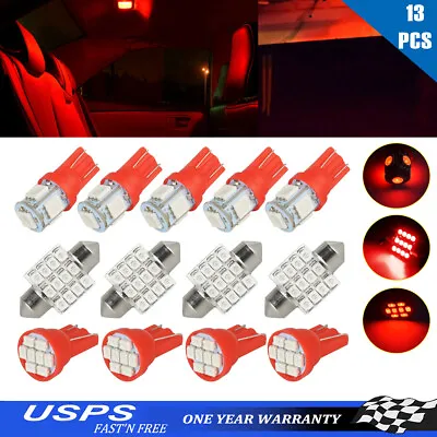 $8.59 • Buy 13pcs Red LED Lights Interior Package Kit For Car Dome License Plate Lamp Bulbs