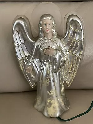 Vintage 1950s Plastic Light-up CHRISTMAS Silver Angel Tree Topper Blowmold • $40