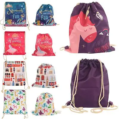 £3.75 • Buy Childrens Drawstring School Sports Novelty Design Kids Girls Boys Duffle Bags 