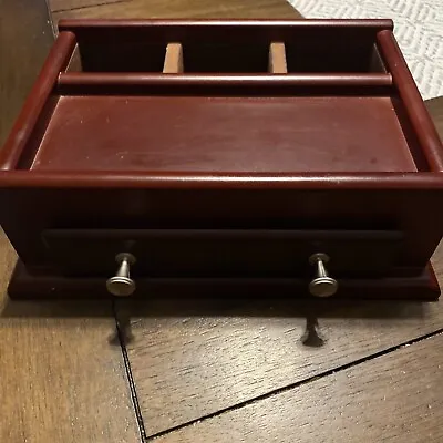 Mens Personal Valet Jewelry Dresser Box With Drawer Wood Trinket Box 9.5x7x3.5 • $16