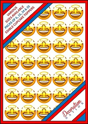 35 X Star Eyes Face Emoji Edible Wafer Cupcake Cake Toppers 6 15 24 Happy Starry • £3.79