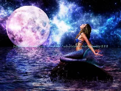 Fantasy Mermaid Galaxy Moon 14X20 Inch Paper Poster Bar Pub Wall Art • $17.91