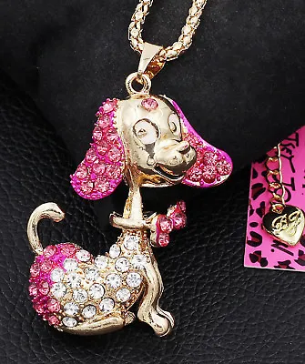 Betsey Johnson Floppy Ear Dachshund Dog 3D Gold Pendant Necklace Free Gift Bag • $35.99