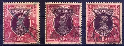 INDIA 1936 Pre Independence King George VI Rs. 10-00 Used Stamp Lot • $15