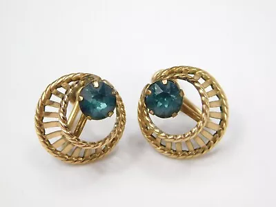 Vtg Van Dell 12k Yellow Gold-Filled Blue Glass Openwork Screw On Earrings 5/8  • $16.99