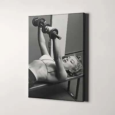 Marilyn Monroe Exercising And Lifting Weights At The Gym Canvas Wall Art Print • $59