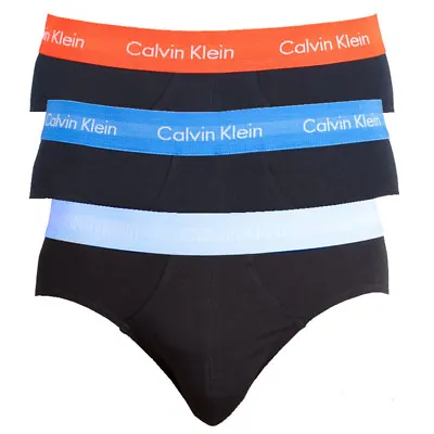 Calvin Klein U2661G-RGW Authentic Mens Cotton Briefs 3 Pack Black/Blue/Orange • £28.99