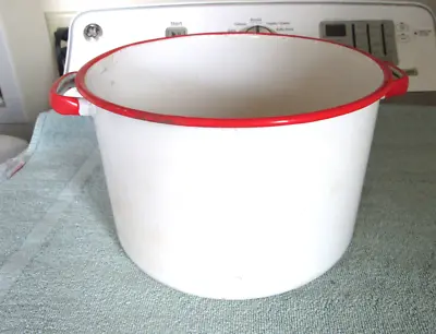 Vintage White And Red Enamel Unbranded Large Kettle Pot No Lid 6 X9  • $12
