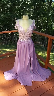 MIAO DUO Lavender Chiffon & Lace  Off The Shoulder Formal  Party Prom Dress XL • $99.99