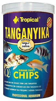 ~ Premium TROPICAL TANGANYIKA CICHLID Chips COLOUR ENHANCING FISH FOOD 30% Krill • £18.80
