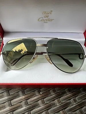 $650 • Buy Vintage Cartier Vendome Sunglasses 59 Titanium Green Gradient Photochrom Lens