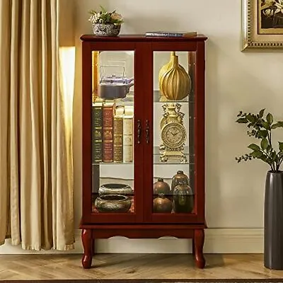 Curio Cabinet Lighted Curio Diapaly Cabinet Wooden Shelving Unit Display Case • $259.99