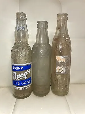 3 Old Bottles 1960's Barq's 10 Oz Soda Textured Bottle Heavy Vintage Glass Old • $24