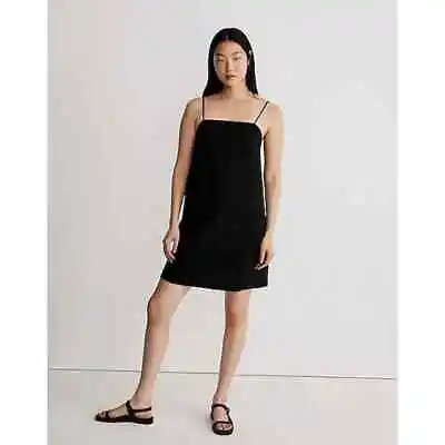 Madewell Womens Goldie Tank Mini Dress 0 True Black Square Neck 100% Linen NWT • $40.60