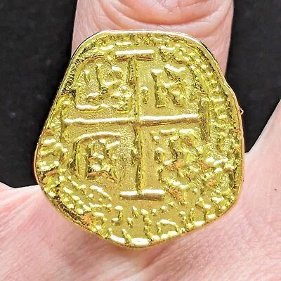 Chunky Signet Ring Simulated Medieval Coin Cross Religious Jewelry Size 6.5 - 8 • $18