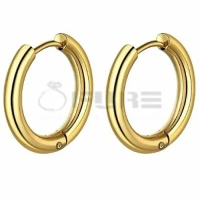 14K Gold Filled Stainless Steel Clicker Huggie Creole Hoop Stud Earrings 8-20MM • £3.99