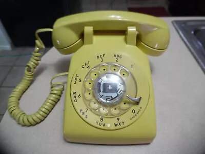 Vintage 1970's AT & T Telephone Rotary Yellow Minty COOL • $49.95