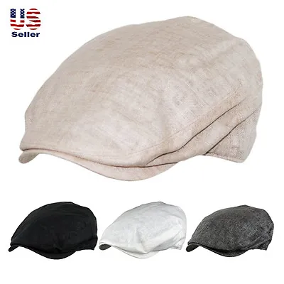 Men's Linen Flat Gatsby Newsboy Ivy Hat Spring Summer Golf Hat Cabbie Fashion • $13.99