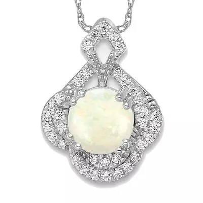 14K White Gold Oval Opal Diamond Vintage Floating Open Chain Slide Gemstone ... • $699