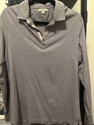 BURBERRY Brit London Men Small Concrete Gray NOVA CHECK Plaid Cotton POLO SHIRT • $35