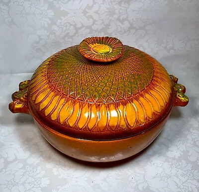 Vtg Pacific Stoneware USA Orange Sunflower Dutch Oven Casserole Dish B Welsh • $150