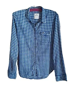 Hollister Womens Long Sleeve Shirt Blue Checked Plaid Ladies Size Large • £16.99