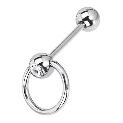 Steel Crystal Cz Gem Slave Tongue Ring Barbell Body Piecing 10G • $6.49