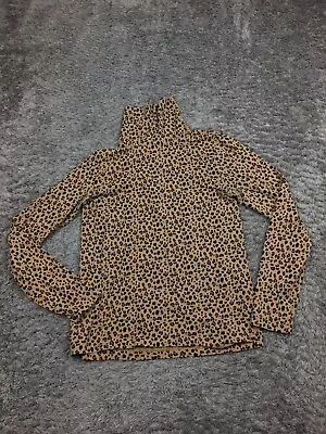 J Crew Turtleneck Shirt Womens Size Medium Brown Cheetah Print Long Sleeve • $14.88