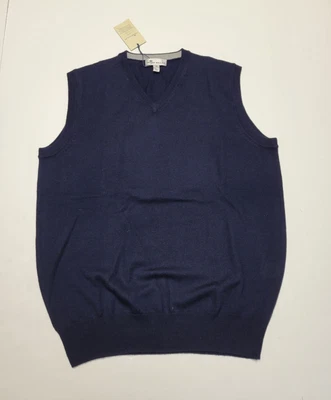 $63 • Buy PETER MILLAR CROWN S Small Navy Blue Silk Merino Wool V-Neck Men's Sweater Vest