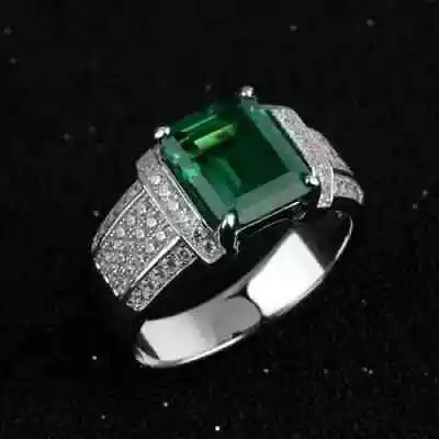 Men's 2.10Ct Emerald Cut Lab Created Emerald Wedding Ring 14k White Gold Plated • $106.59