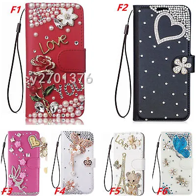 Sparkly PU Leather Flip Wallet Women Phone Case Bling Diamonds Cover For IPhone • £13.72