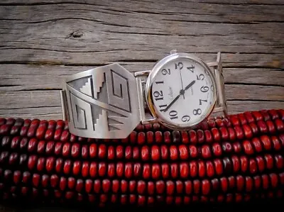 Native American Vintage Hopi Overlay Sterling Silver Men's Watch • $225