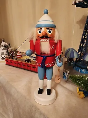 Original Erzgebirge German Nutcracker Skier 10.5” Vintage VGUC But Missing Skis • $39.99