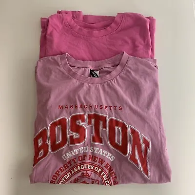 H&M Womens Large Oversized Graphic T Shirt Top Lot Boston Pink Short Sleeves • $34.95