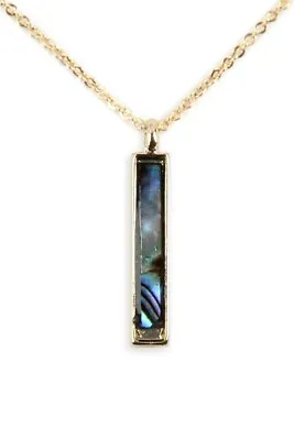 Genuine Abalone Shell Bar Pendant Necklace Gold Plate  • $12.95