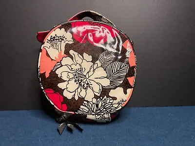 Vera Bradley Vinyl Multi-Pocket Round Travel Make-Up Bag In Mocha Rouge Pattern • $13.12