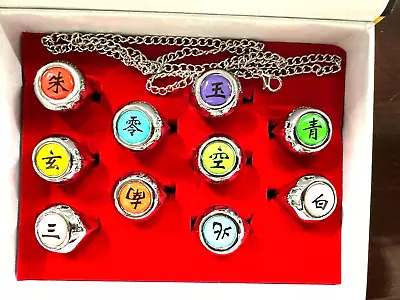 $8.99 • Buy AKATSUKI  Rings 10 Pcs Set NARUTO Cosplay Ring In Box With Chain