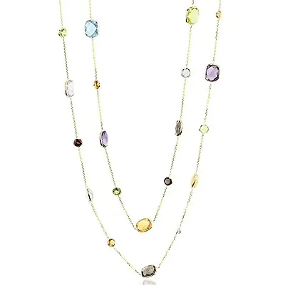 14K Yellow Gold Fancy Cut Faceted Multi Colored Gemstone Necklace 32 Inches • $809.99