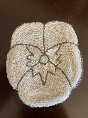 $14.99 • Buy Vintage Beaded White Pansy Purse With Small Mirror