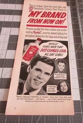 1950 Vaseline Cream Hair Tonic Just-Combed Look Vintage Print Ad • $8.09