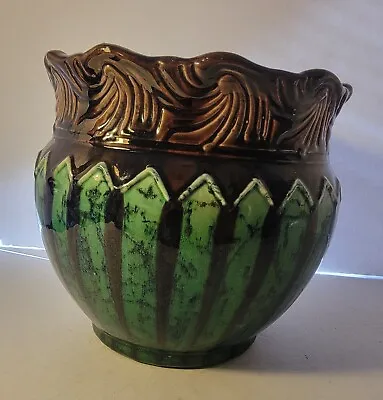 Weller Blended Majolica Art Nouveau Pottery Planter Brown And Green 7  Tall X 8  • $55