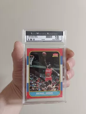 1986 Fleer Michael Jordan SMA 10 Gem Grading Inc Chicago Bulls REPRINT • $0.72