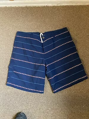 BURKMAN BROS Shorts 36 Men Blue Print Asymmetric Knit Flat Pocket Shorts Mens 36 • $22