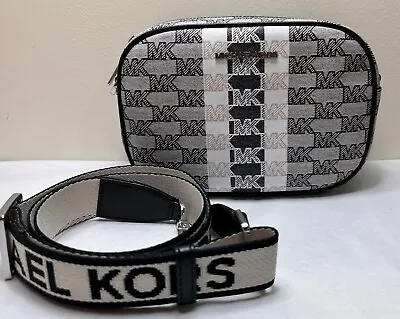 Michael Kors Jet Set Medium STRIPE MK Logo Signature Oval Camera Crossbody Bag • $92.98