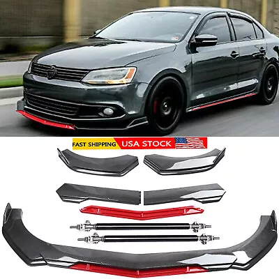 For VW Jetta MK6 MK7 Front Bumper Lip Splitter Spoiler+Strut Rods Carbon Fiber • $79.99