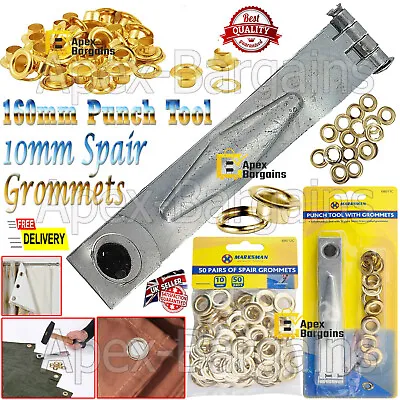 160mm Eyelet Punch Tool With 10mm Hole Brass-Plated Eyelets Grommets Washers New • £3.89
